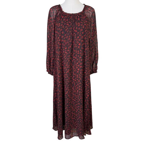 Melrose and Market Floral Chiffon Longsleeve Maxi Dress US Women's S - Picture 1 of 6